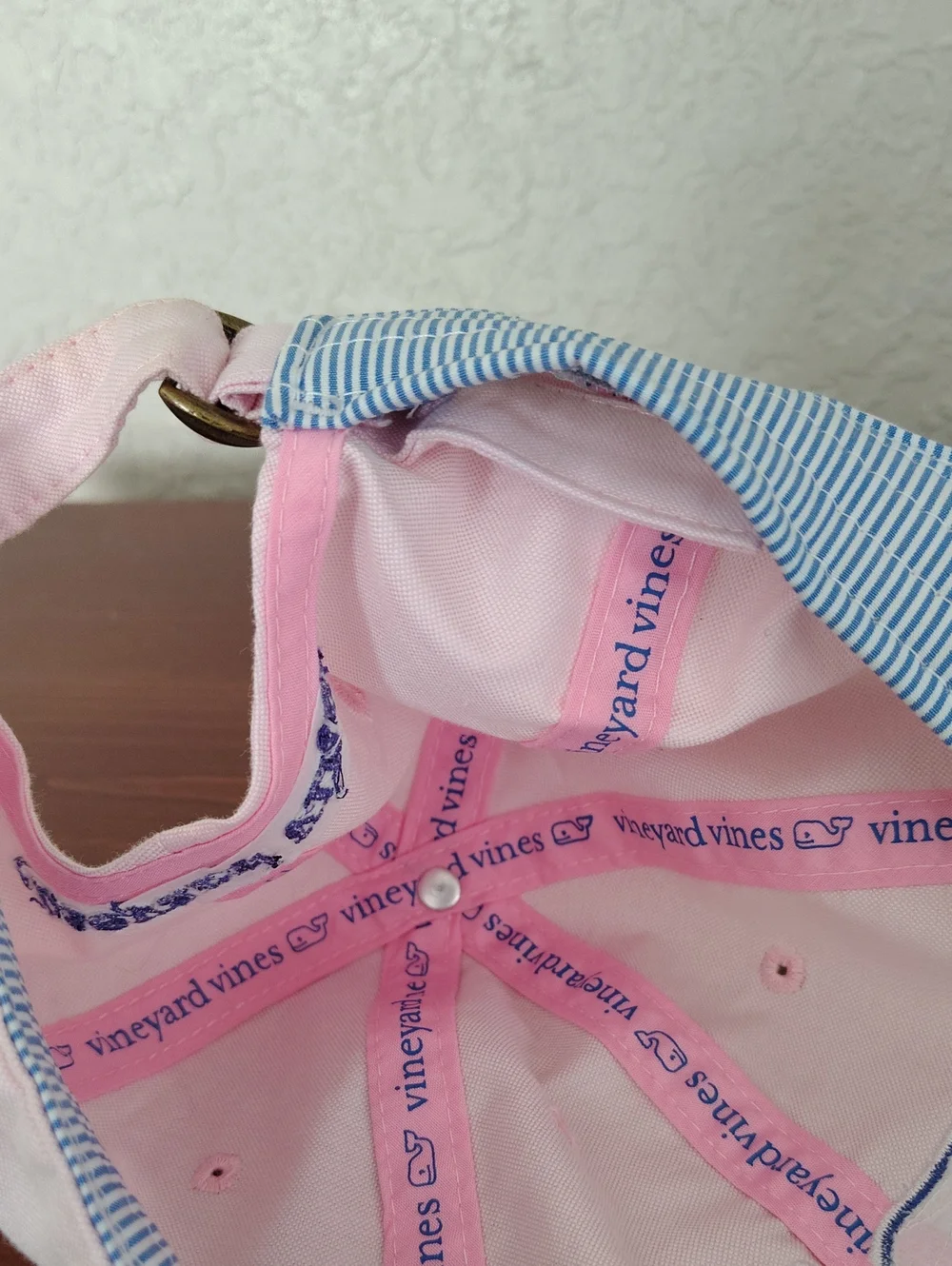 Vineyard Vines Pink Cotton Women's Ball Cap With Blue Gingham Whale